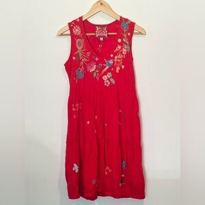 Johnny Was Dress | Vibrant Red With The Cutest Embroidery